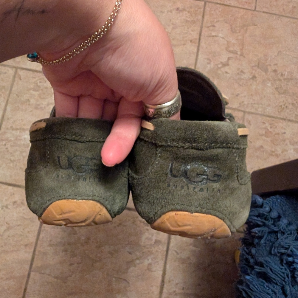 UGG Green and Tan Suede Slip-On Loafers - Picture 3 of 3
